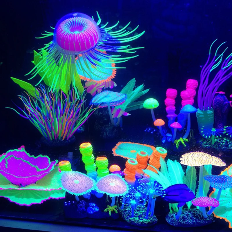 Fluorescent Aquarium Decoration Fish Tank Landscaping Coral Simulation Lettuce Aquarium Plants Ornament Underwater Fish Tank