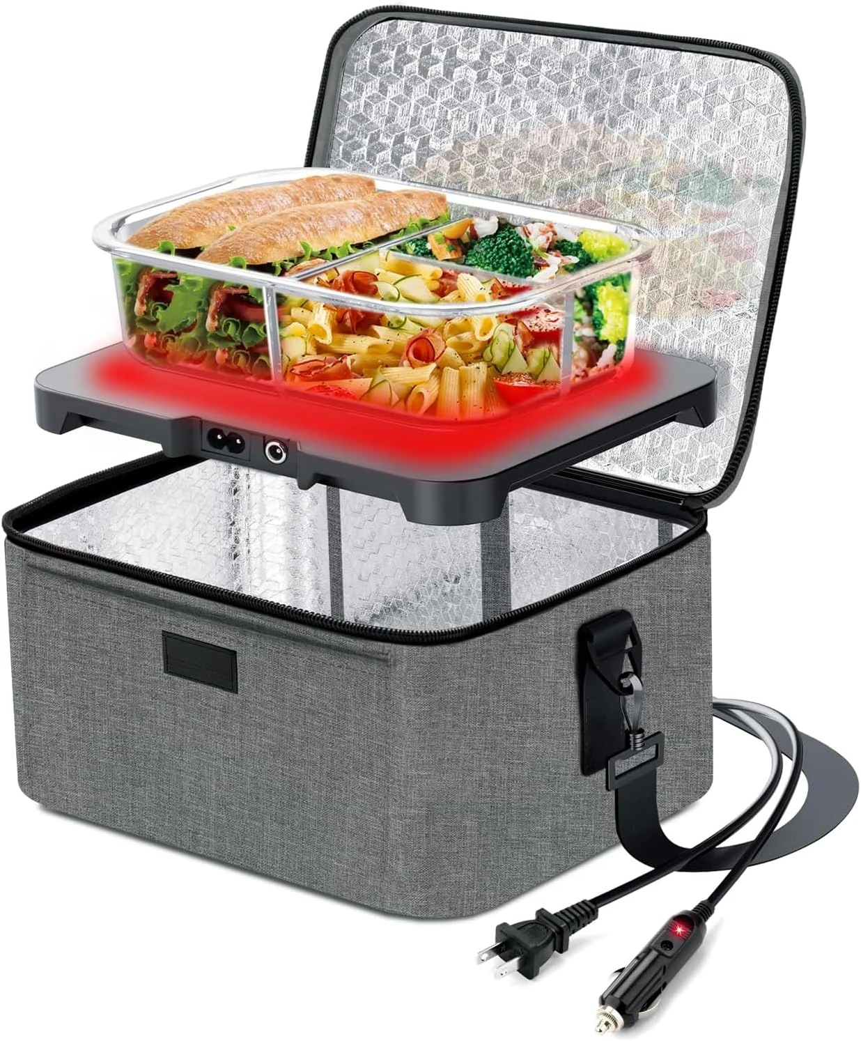 12V, 24V, 110V Food Warmer, Portable Mini Personal Microwave Heated Lunch Box Warmer for Cooking and Reheating Food in Car