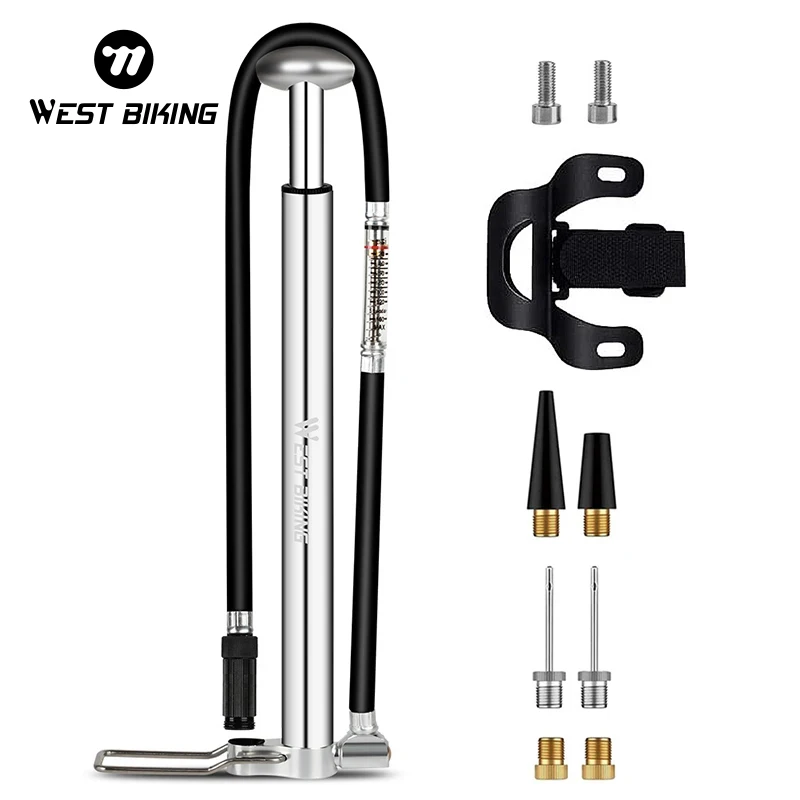 WEST BIKING Portable Bike Floor Pump 160PSI High Pressure Aluminium Alloy Basketball Air Pump Schrader Presta Cycling Tire Pump