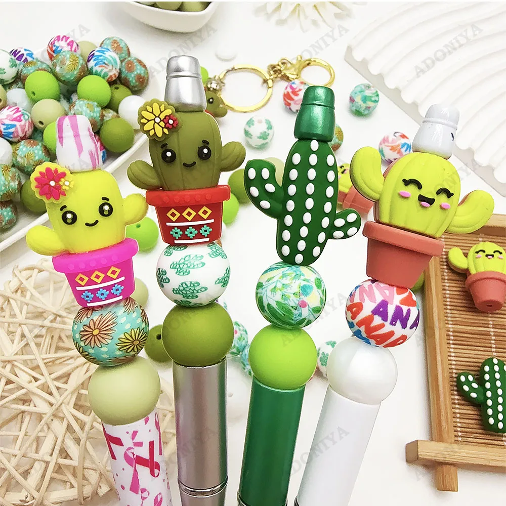 25/44/76Pcs Cactus Potted Plant Series Silicone Beads Set DIY Beaded Necklace Bracelet Decoration Pen Jewelry Pendant Etc. Holiday Birthday Gift