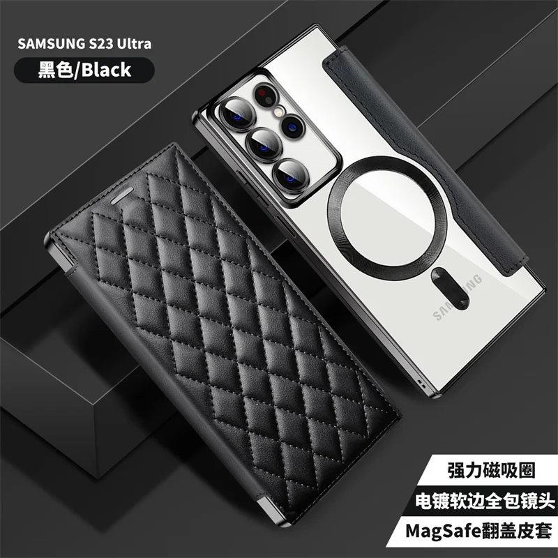 

For Sansung Galaxy S25 S24 23 22 Ultra Plus FE A55 A35 A15 A05 S Phone Case Magnetic MagSafe Flip Wallet Card Slot Leather Cover