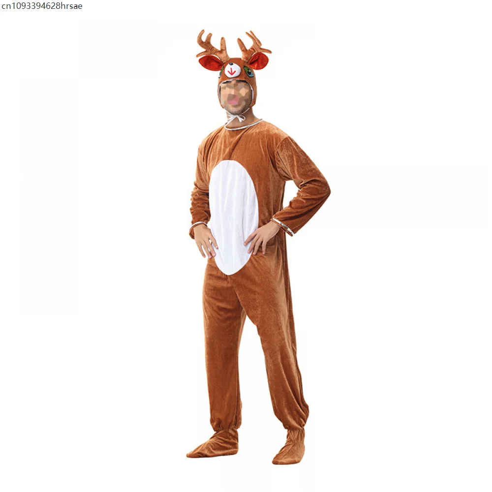 

Men Christmas Cute Reindeer Adult Costume Unisex Deer Animal Onesie New Year Party Jumpsuit