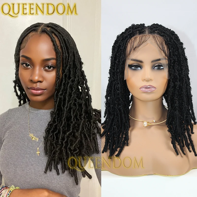 Full Lace Synthetic Braid Wig Knotless Crochet Box Braids Dreadlock Wig for Black Women 16 Inch Butterfly Locs Twist Braided Wig