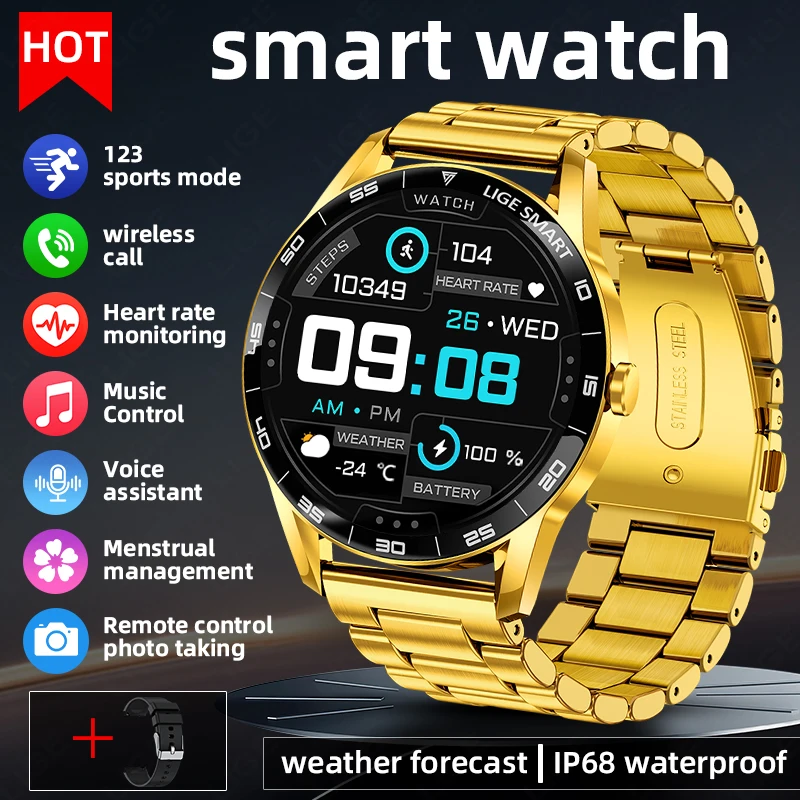 

LIGE New Smartwatch Women Men 1.38-inch Smart Watch Message Notification iOS Android Smartwatches Fitness Bluetooth Call Watches