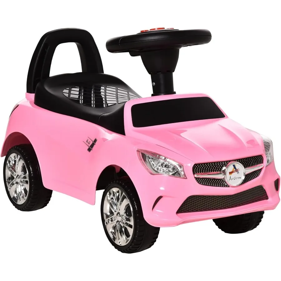 子供用乗用玩具、足で押すタイプの歩行玩具、幼児向け、ホーン、音楽、ヘッドライト、収納付き、ピンク
