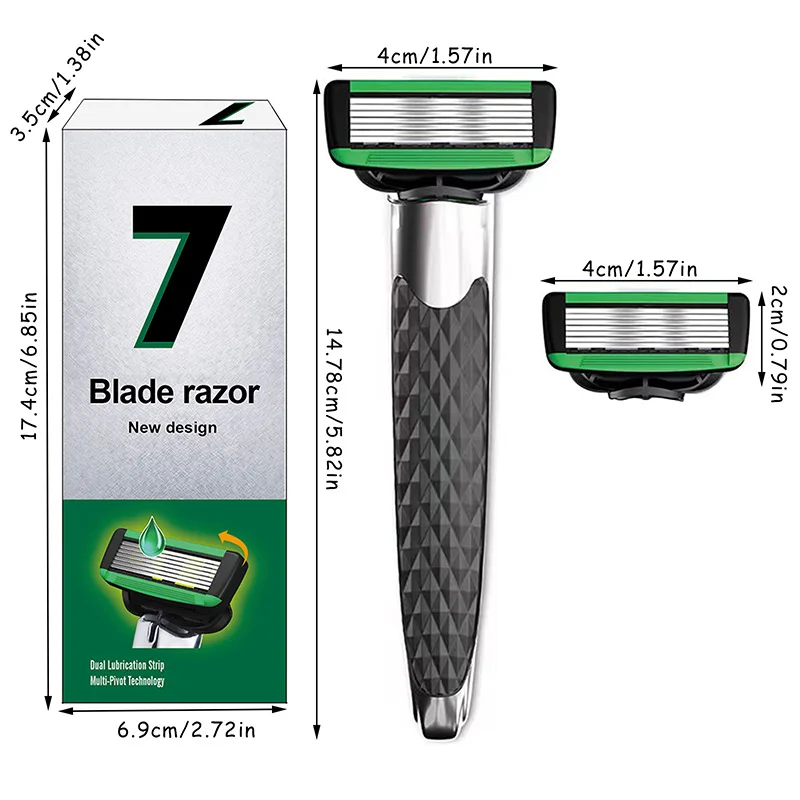 Maquinilla de afeitar de seguridad para hombres y mujeres, 1 MANGO y 2 cuchillas, afeitadora de depilación femenina de 7 capas, afeitadora de Metal extraíble