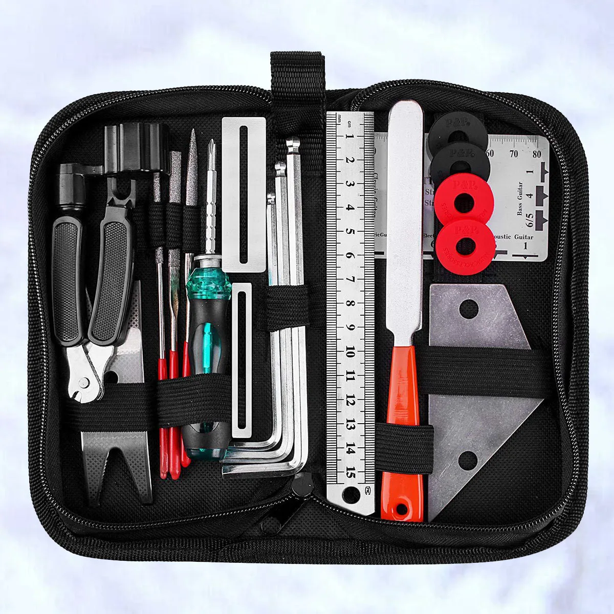 

20Pcs Guitar Repair Tools Durable Metal Plastic Polishing File Wrench Repair Ruler Kit Portable Lightweight Easy Store Zipper