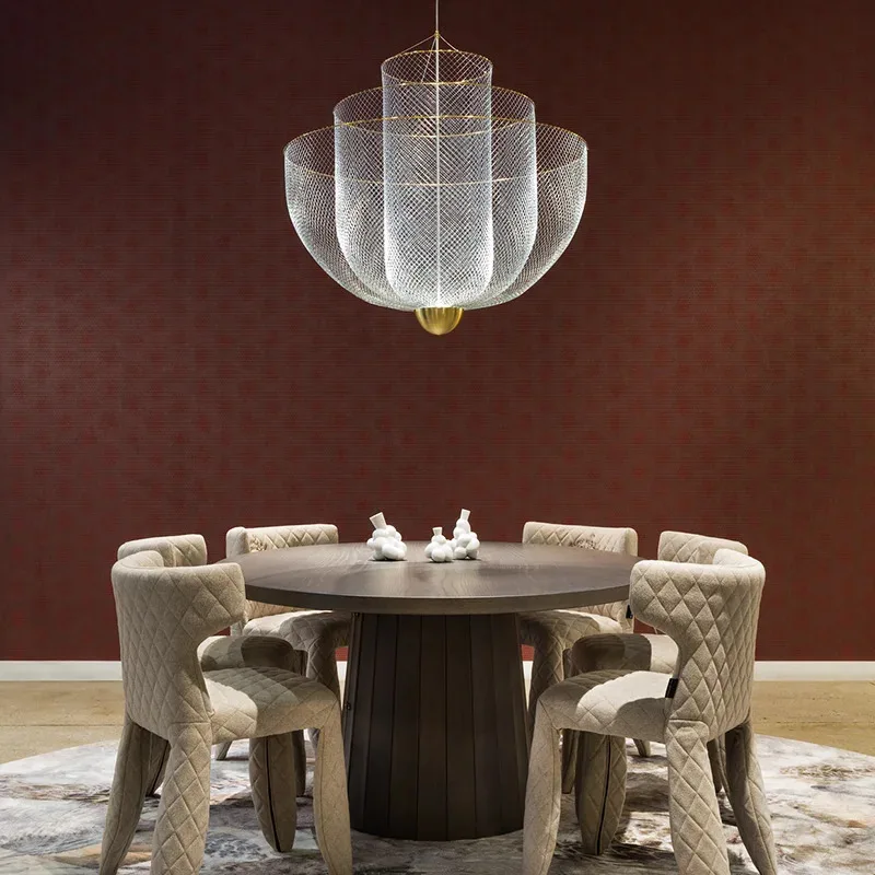 

Nordic Metal Grid LED Pendant Lamp Hollow Silver Gold Chandelier Restaurants Dining Bedroom Living Room Hanging Lamps