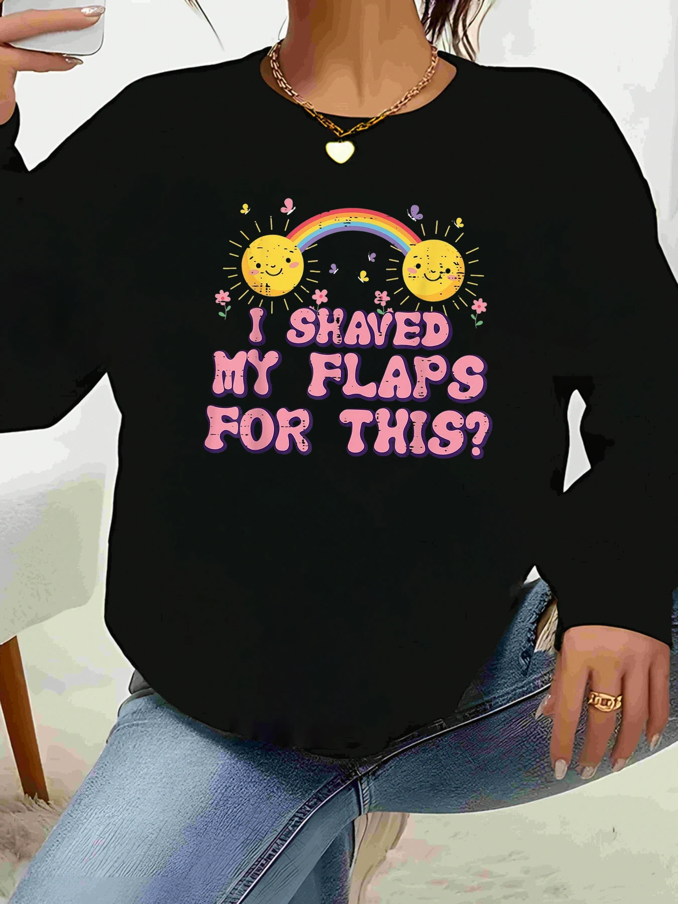 

Sunshine Rainbow I Shaved My Flaps for This Топ с длинными рукавами и принтом Повседневная одежда Женская мода