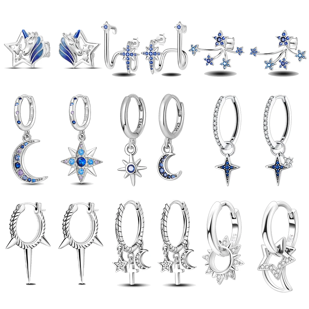 

Silver earrings 925 sterling silver blue unicorn cross earrings charm earrings drop earrings female earrings fashion accessories