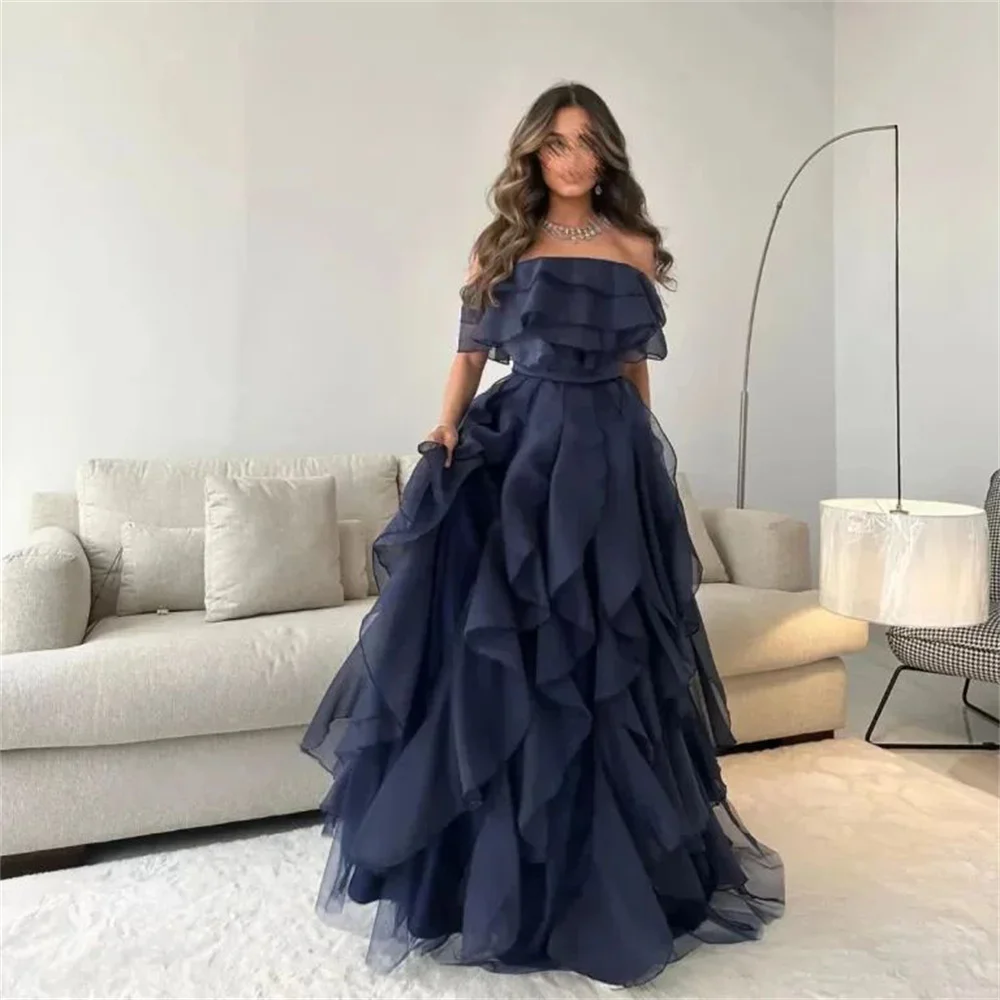 ROYET Off The Shoulder Strapless Pleat A Line Long Prom Dress Floor Length Sweep Train Luxury Formal Woman Evening Gown