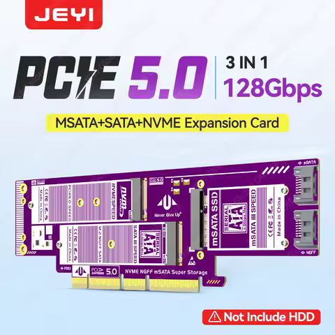 JEYI 3 in 1 NVMe NGFF and mSATA SSD PCIe 5.0/4.0 Adapter Card M.2 NVME to PCIE/M.2 SATA SSD to SATA III/mSATA to SATA Converter