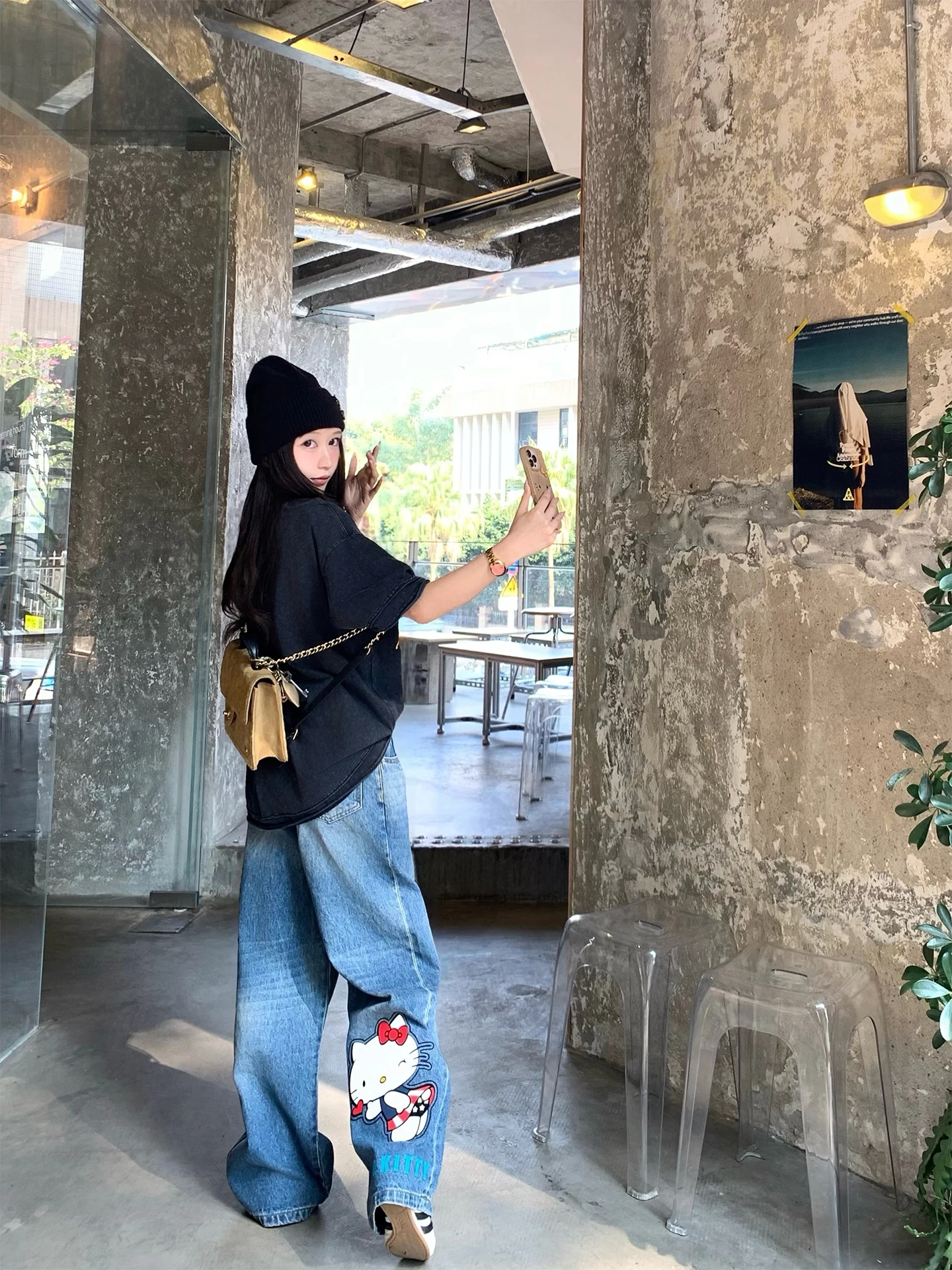 

Deep Blue Kit Loose Fit Women's Jeans Casual Sle Printed Denim Pants Slimming Versatile Long Trousers for Ladies