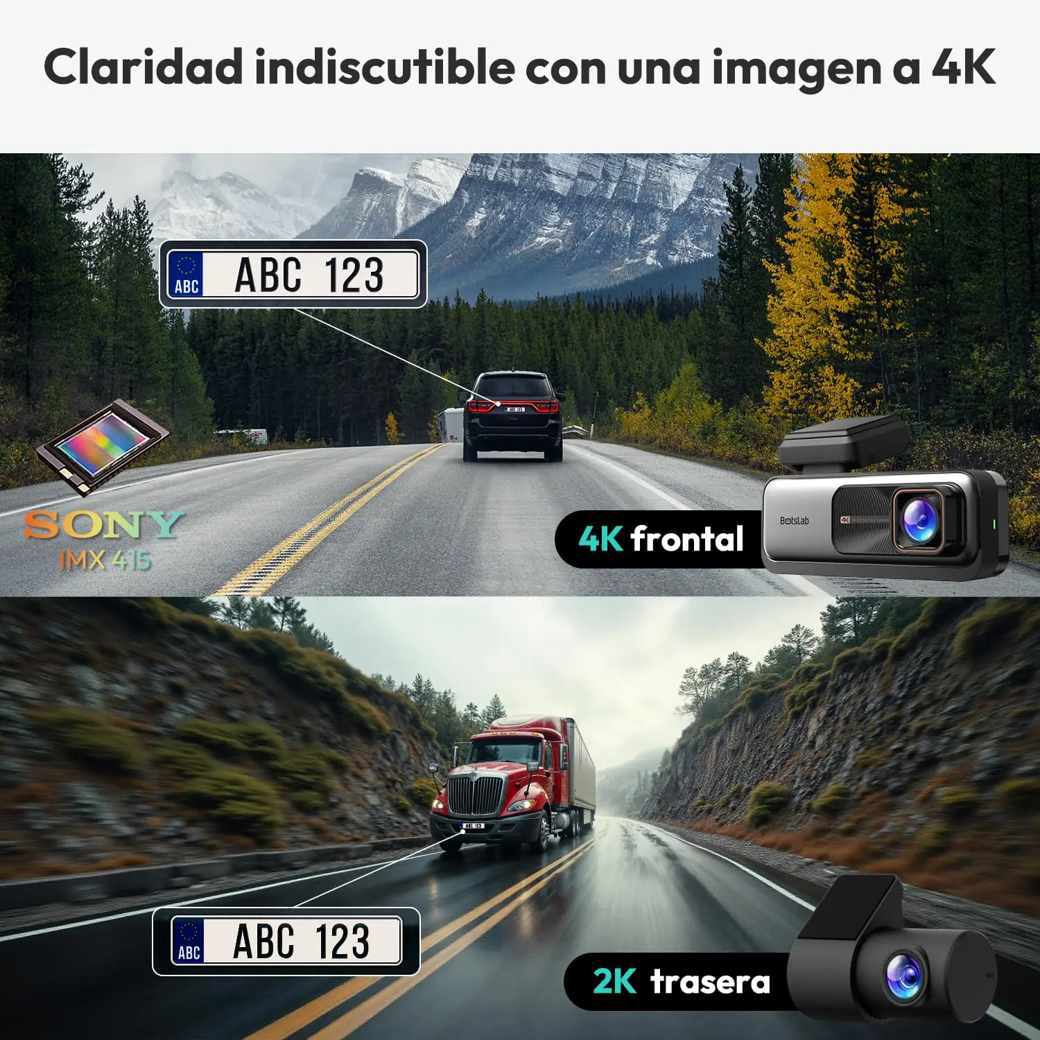 Botslab G980H Cámara de salpicadero 4K delantera y trasera, 170 ° Cámara 4Kash Ultra Ancha con ADAS, Sensor Sony STARVIS, Visión Nocturna, Modo de Estacionamiento, GPS