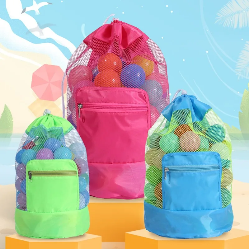 Children Sand Away Protable Mesh Bag Foldable Beach Toy Bag Kids Toys Storage Bags Beach Net Drawstring Storage Backpack