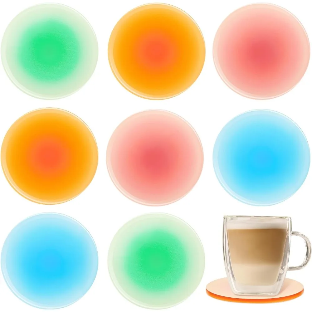 

8 Pieces Colorful Acrylic Coaster 3.9 Inches Cute Coasters Round Heat Resistant Holder Anti Slip Table Aesthetic for Coffee Tab