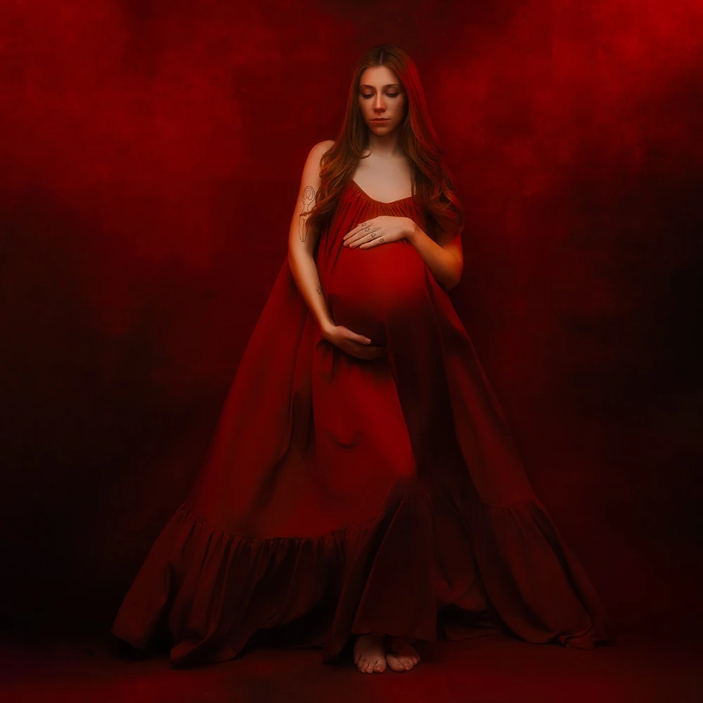 

Christmas Maternity Dress Satin Gown Spaghetti Strap Pregnancy Outfit Baby Shower Holiday Clothes Bump Friendly Photography Gown