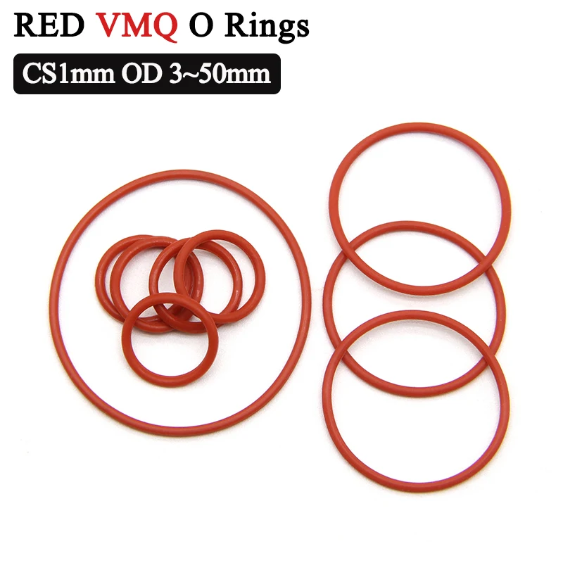 Red VMQ O-ring Thickness CS1mm OD 3~50mm Silicone Red Sealing Temperature Resistant Gasket Rubber Ring Complete in Specification