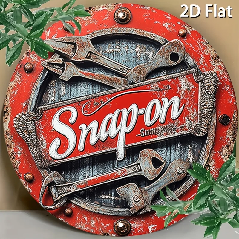 2D Flat 1pc Vintage Metal Sign Snap-on Tools Aluminum Round Poster Bold and Industrial Design Retro Vintage Look Wall Art for Ba view 5