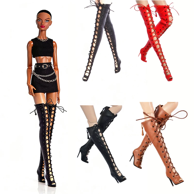 

Doll Shoes Parts 1/6 Supermodel Doll Sexy Fish-mouth Knee-high Boots Fashion Mid-calf Boots For FR2 Babi Nu.face Kissmela