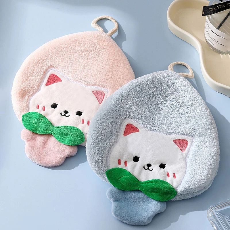 

Cartoon Cat Hand Towel Cute Hanging Towels Absorbent Bathroom Bathing Bath Towel Child Kids Wipe Cloth Kitchen Cloth Rag