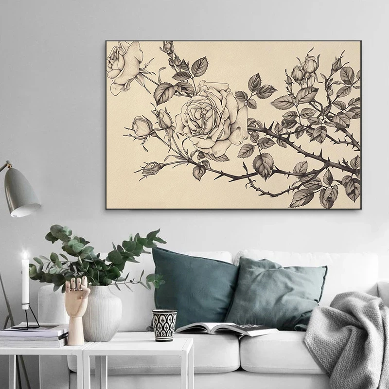 خمر نبات النخيل الأزهار الملصقات النباتية الجميلة الفاوانيا الحديثة يطبع حائط لوح رسم صور ديكور غرفة المعيشة المنزلي