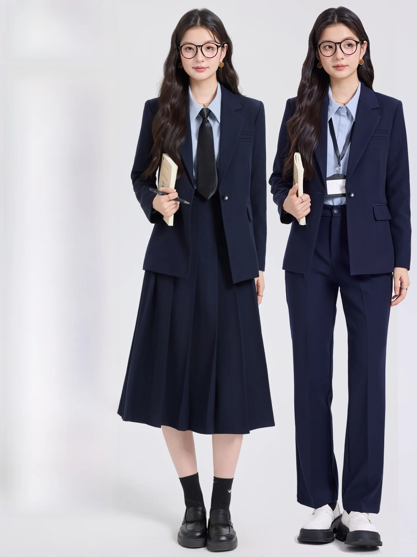 

Cobalt Blue Women's Suit Set Career Professional Commute Style Three-Button Sleeve Cuffs Polyester Fiber Anti-Wrinkle