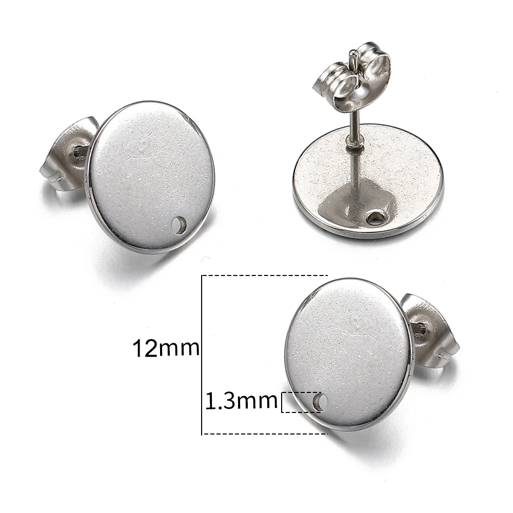 10pcs Stainless Steel Round Blank Post Earring Studs