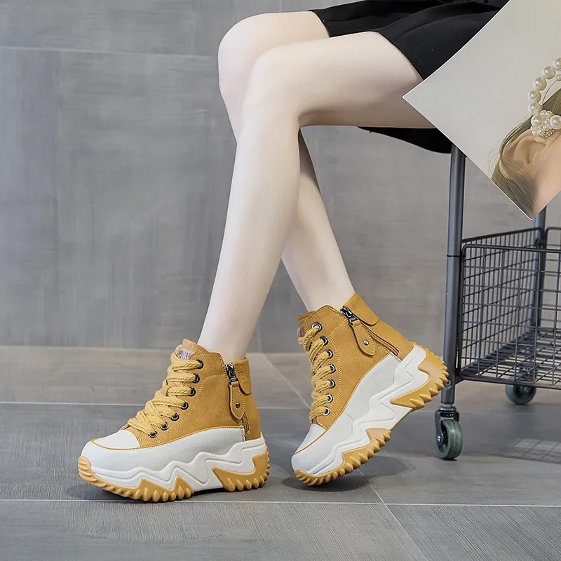Buty damskie damskie buty sportowe 8CM wzrost skórzany białe buty jesienna platforma casualowe buty sportowe damskie buty do biegania damskie buty