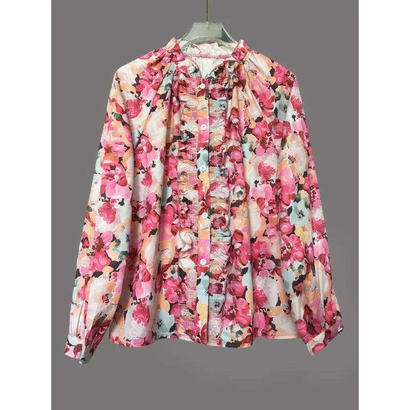 Mode Gedruckt Casual Dünne O Neck frauen Hemd Frühling und Herbst Koreanische Lose Einreiher Neue Street Style Damen hemd 12