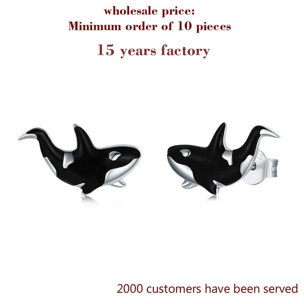 925 Sterling Silver Ocean Orca Killer Whale Cute Animal Stud orecchini gioielli compleanno regali di natale per le donne ragazze adolescenti