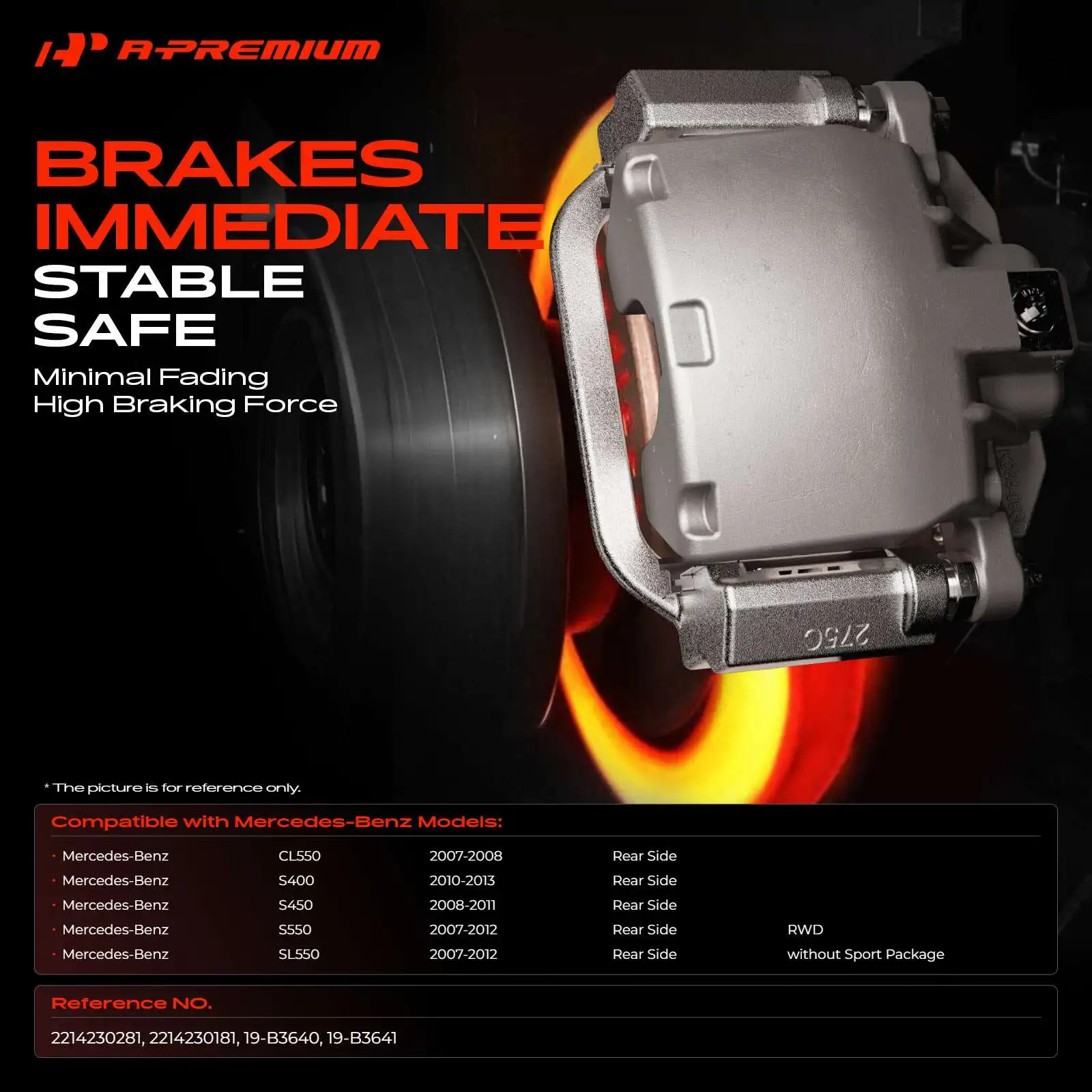 A-Premium Pair Rear Side Disc Brake Caliper with Bracket for Mercedes-Benz S400 2010-2013 S450 2008-2011 S550 SL550 2007-2012