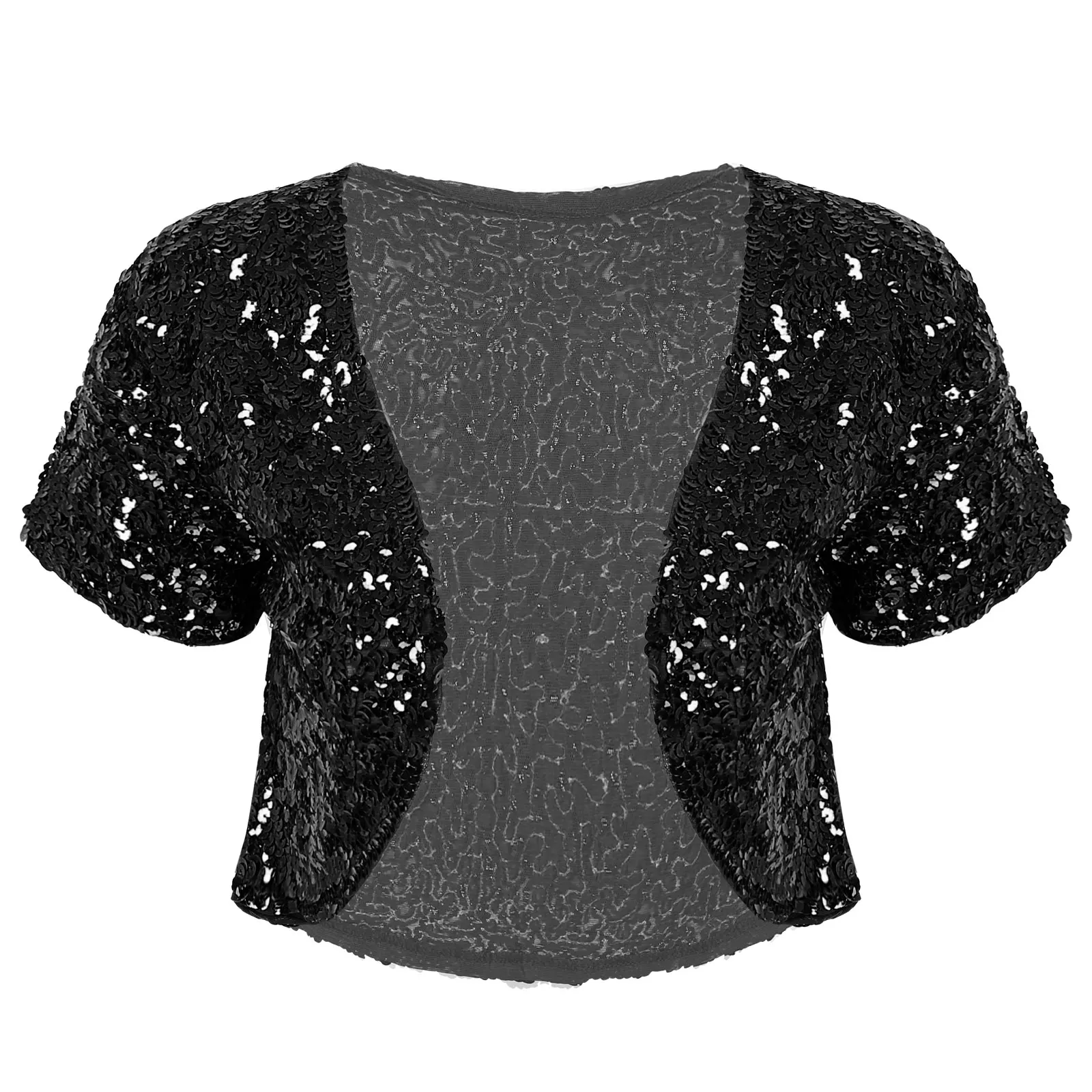 Womens Shiny Sequins Jacket Coat Wedding Formal Bolero Shrug Cardigan Outwear for Retro Club Party Dance Wear Stage Performance