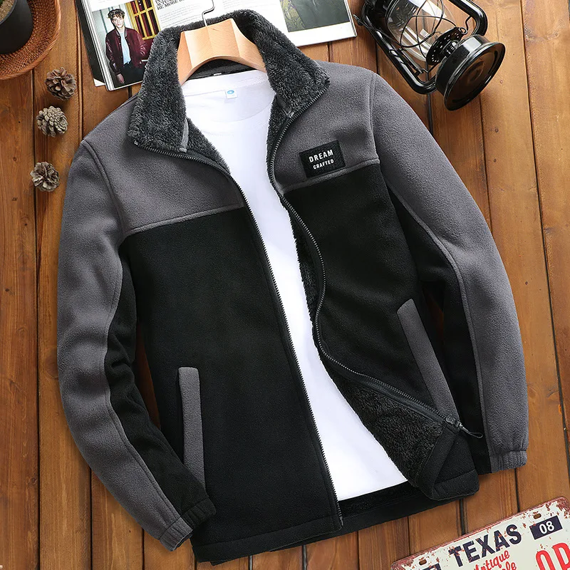 9XL Plus Size Mens Fleece Jacket Autumn Winter Plus Velvet Warm Windproof Fleece Liner Coat Sweater Outdoor Sports Hiking Jacket