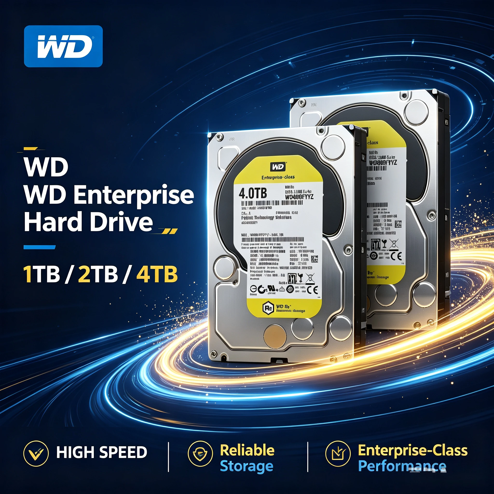 Western Digital Gold 3.5" SATA 1-4TB Enterprise Hard Drive, 7200RPM 256MB Cache, for Jukebox, Monitoring, NAS Desktop, Efficient