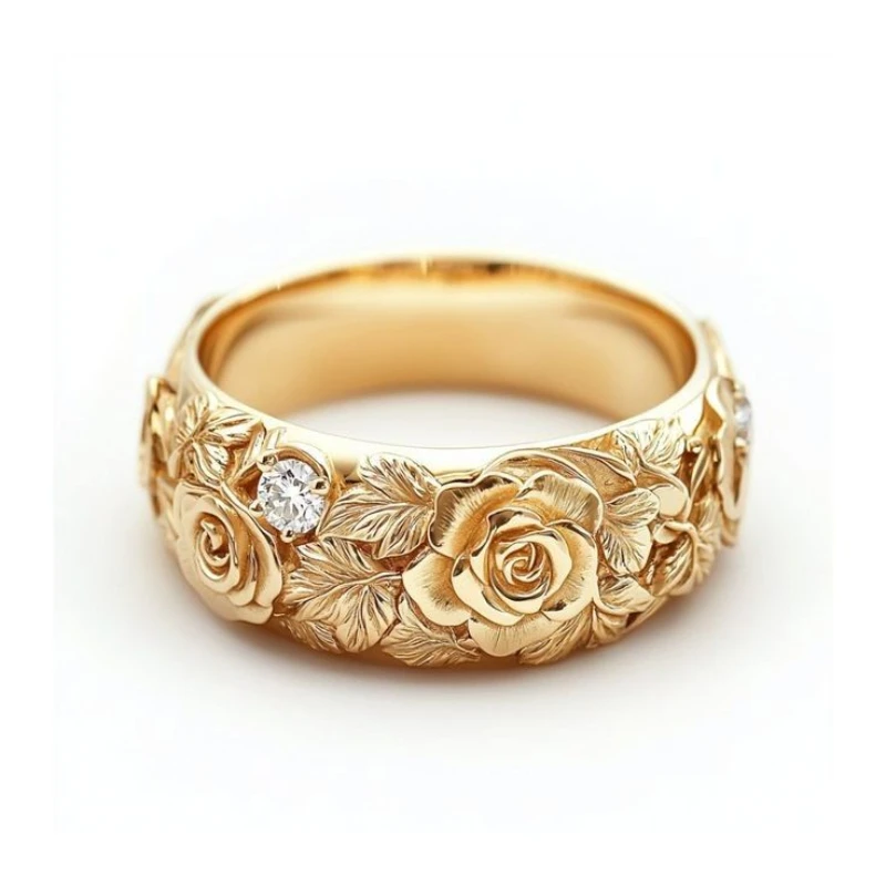 Retro-Prägung Rosen-Kunststein-Set Ring, aus Kupfermaterial. Es ist ein Damen-Schmuckring, der für Partys geeignet ist.