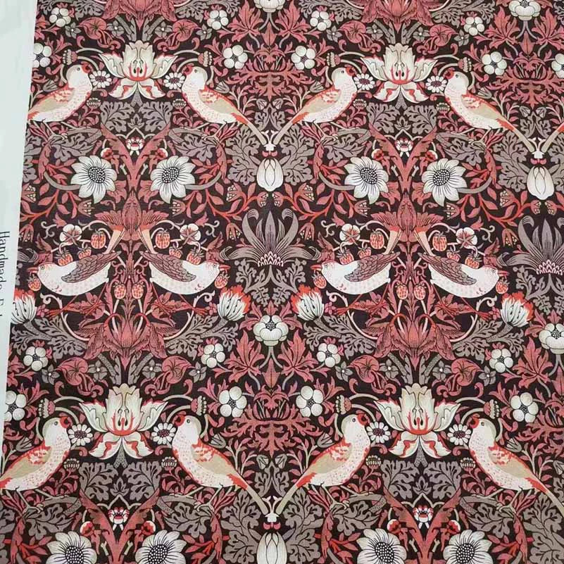 Morris Fabric Cotton Strawberry Thief Birds for Sewing Clothes Dresses DIY Handmade by Half Meter