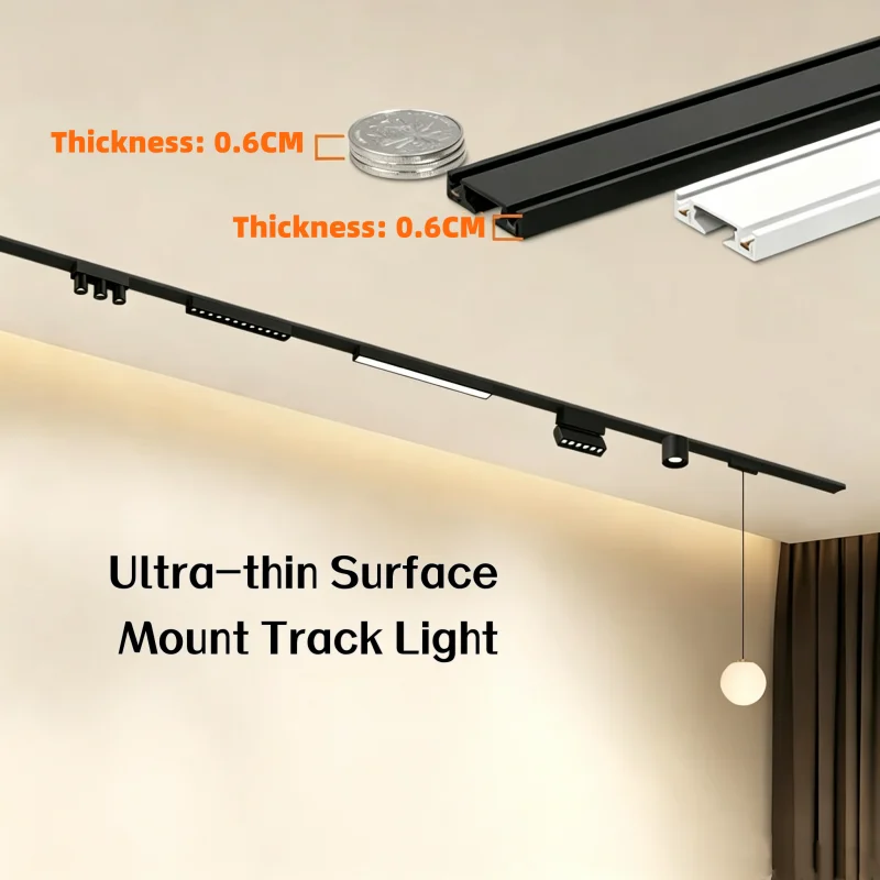 6mm Ultra-thin Surface Mount Magnetic Track Light Linear Rail Floodlight No Suspended Ceiling Living Room Corridor No Main Lamp