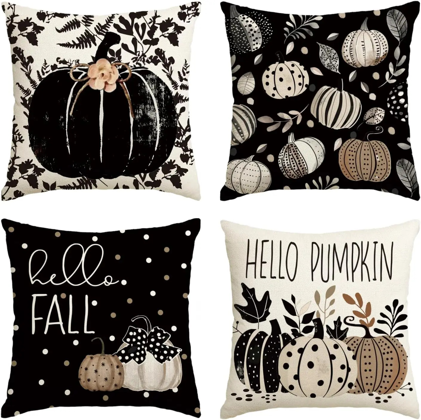 Set van 4 decoratieve kussens met bloemen en stippen 45x45 cm - Kussenslopen voor woonkamertextiel, Boho kussenslopen, slaapkamerdecoratie, interieuraccessoires, vierkante kussenslopen