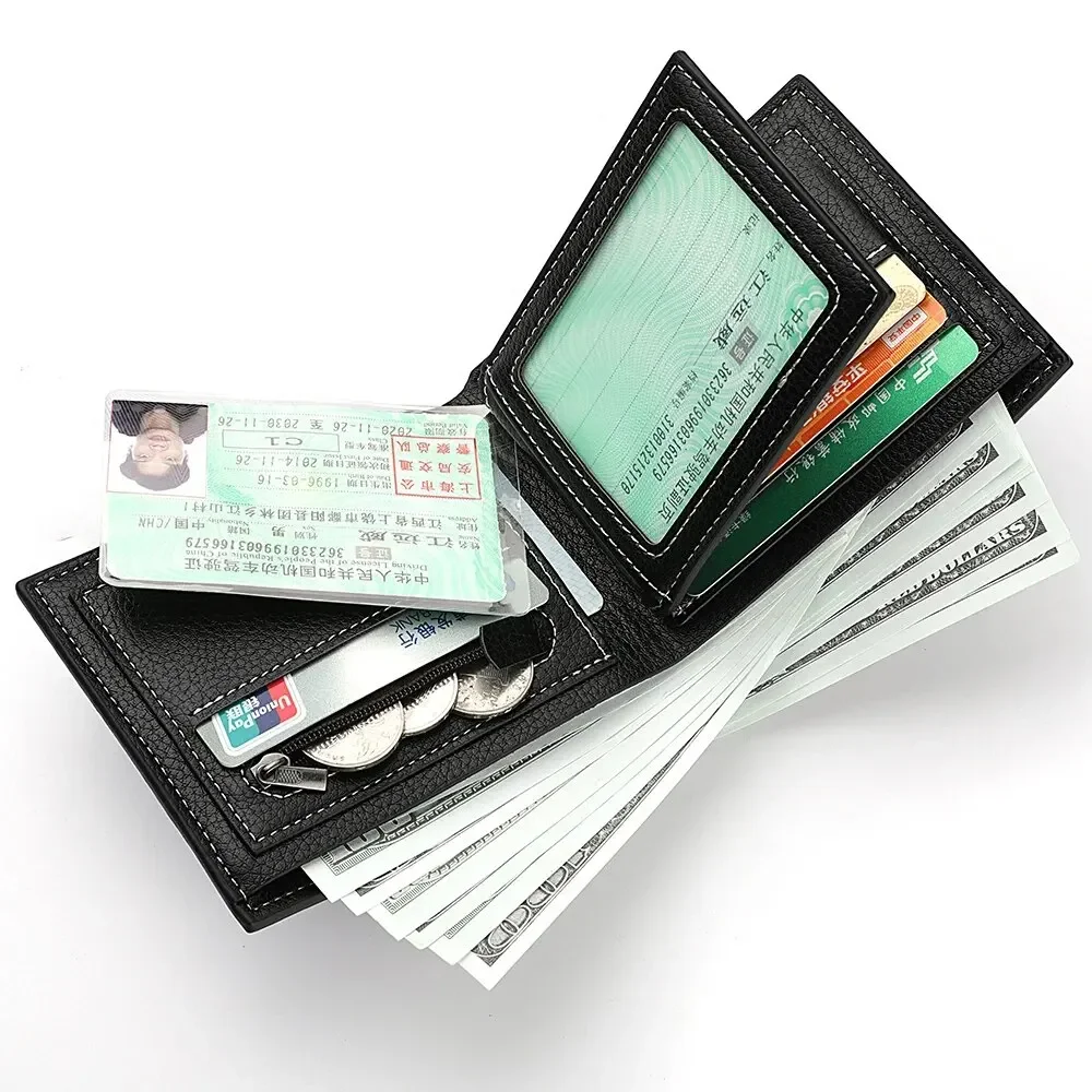 Nueva cartera para hombre, tarjetero con cremallera, monedero de alta calidad con patrón de lichi, cartera corta de negocios para hombre