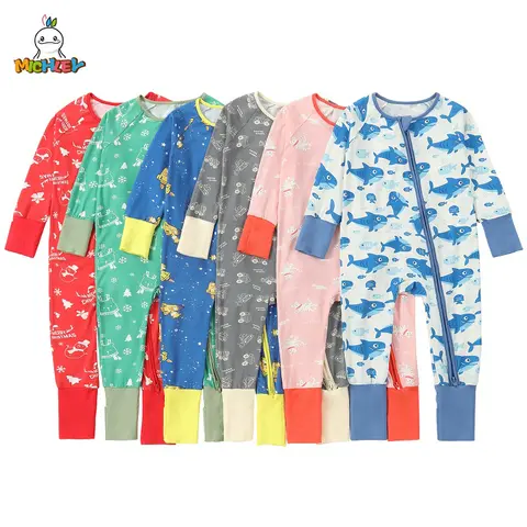 MICHLEY Christmas Baby Romper Bamboo Cartoon Shark Car Newborn Clothes Footies Overalls Bodysuit Pajamas For Boys Girls 0-24M