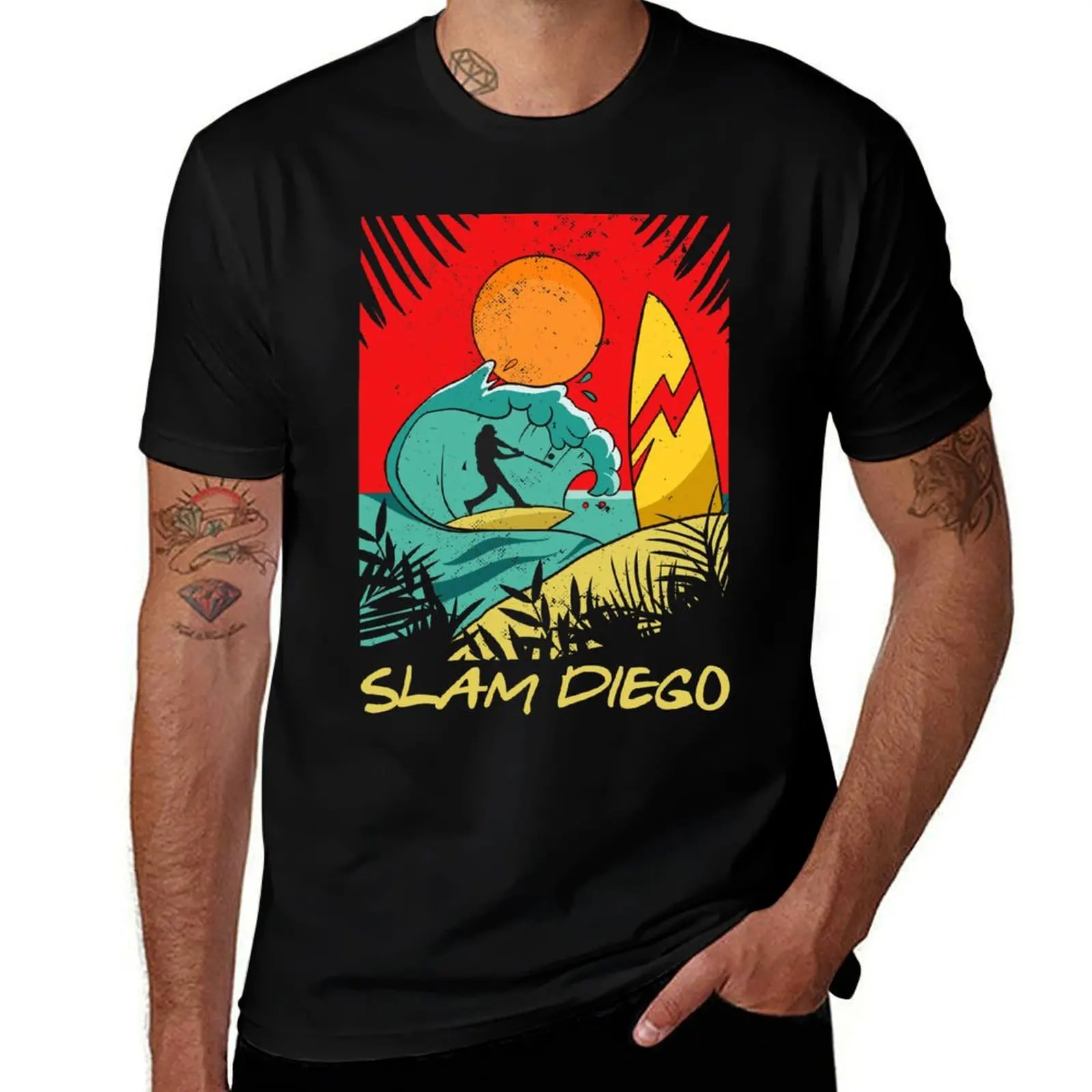 

Slam Diego Sunset Palm Tree San Diego Baseball Grand Slam T-Shirt korean fashion Anime t-shirt mens clothes