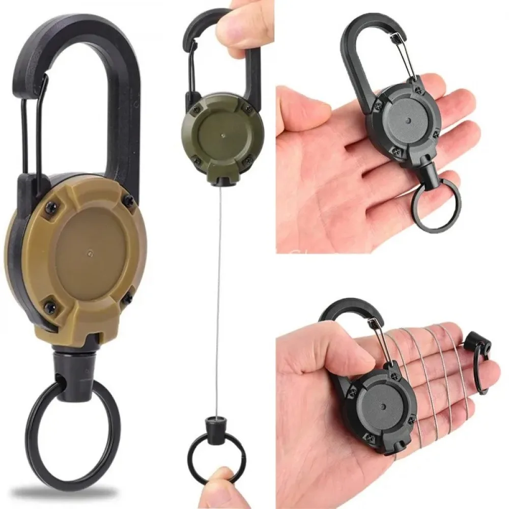 Heavy-Duty Extendable Keychain With 23.62 inch Steel Wire Rope - Tactical Climbing Buckle, Anti-Theft Multifunctional Tool