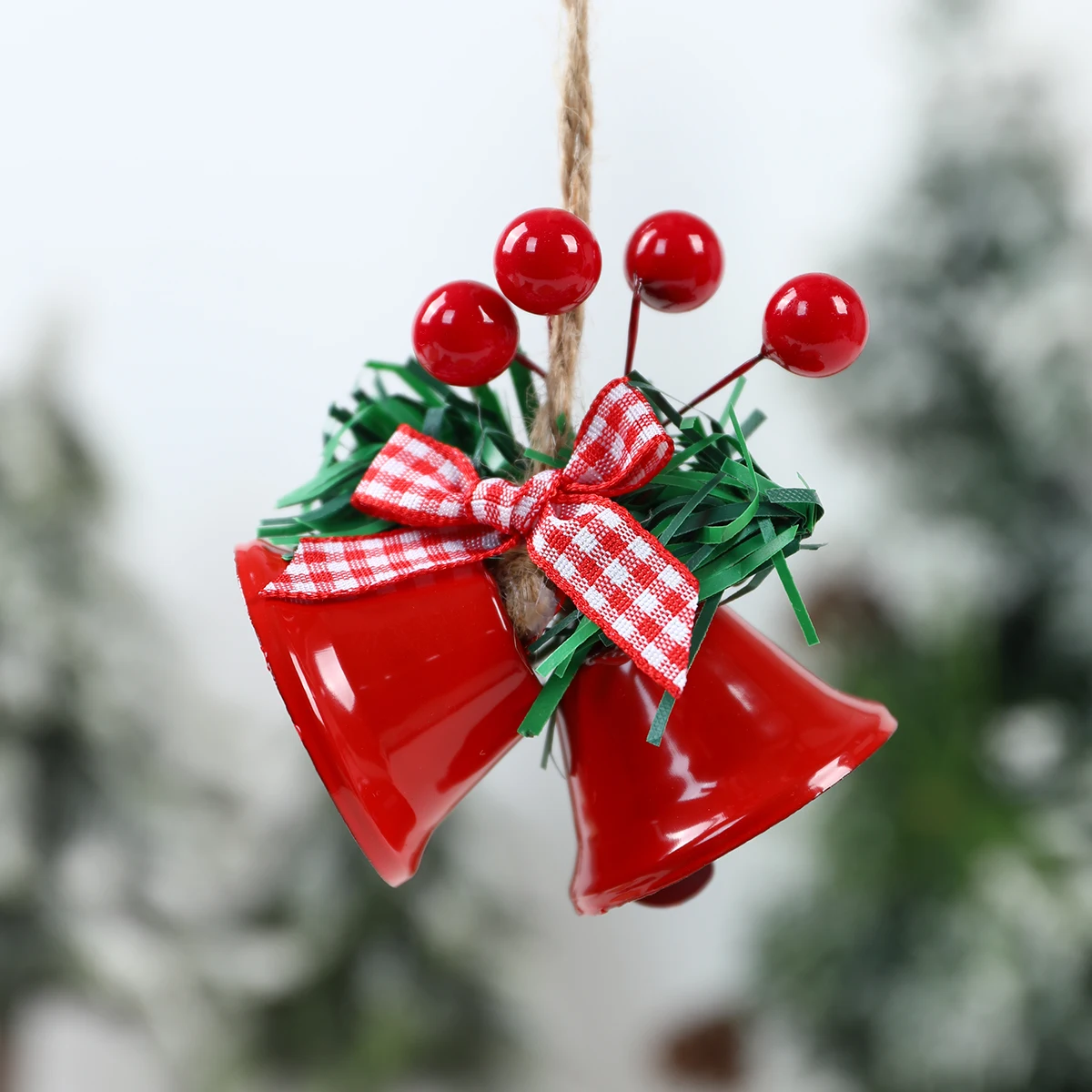 1pc Christmas Jingle Bells Pendants Red Berries Pine Bow Bell Xmas Tree Hanging Decoration For Home Noel New Year Party Ornament