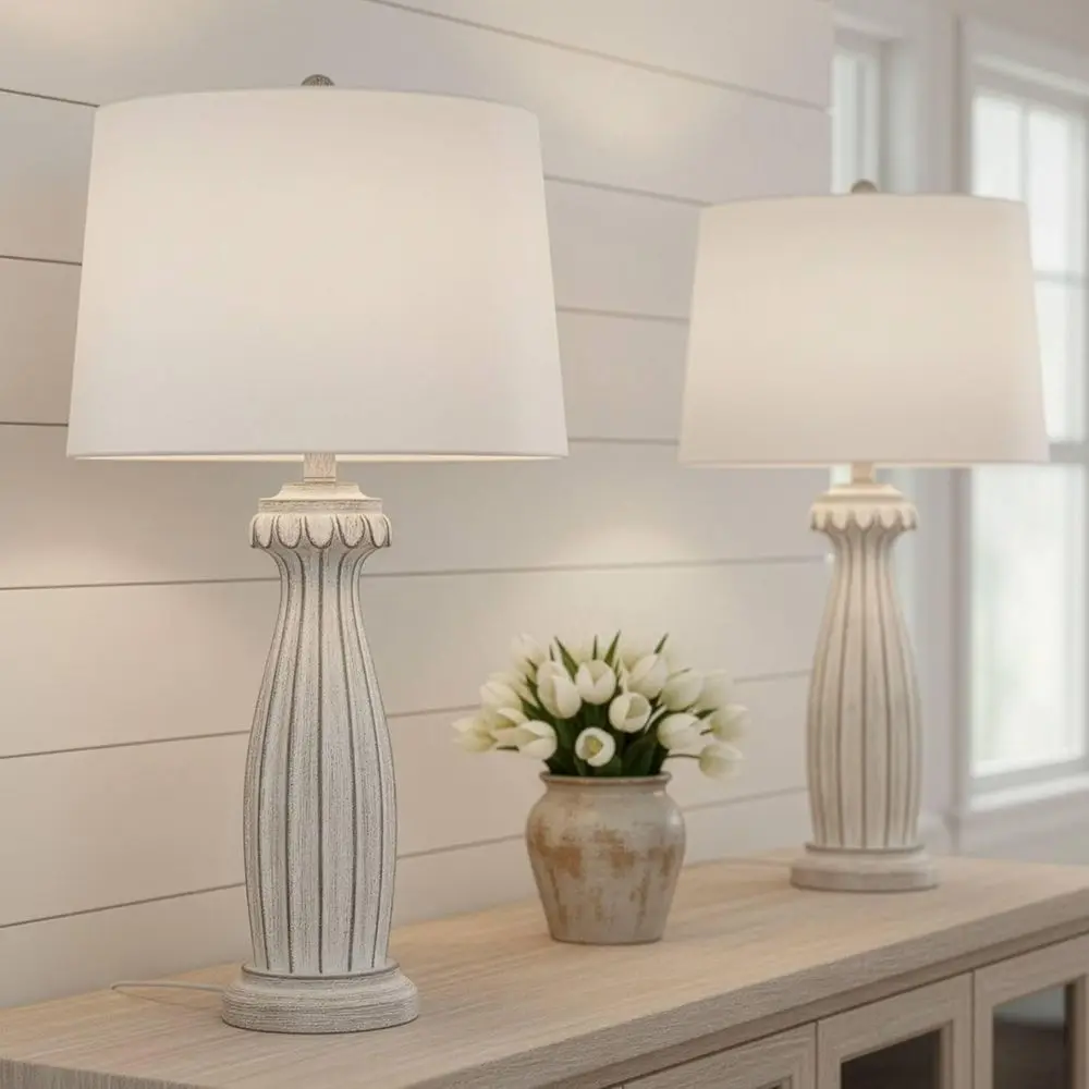 Traditional 28.5 High Distressed White Table Lamp Set of 2