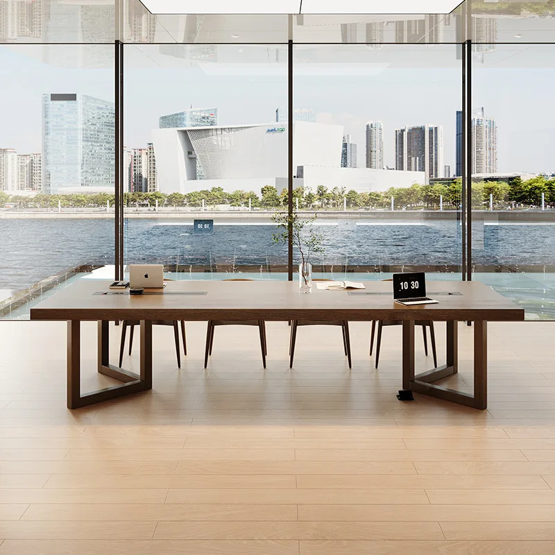 طاولة مؤتمرات بسيطة وحديثة من الخشب الصلب مع طاولة استقبال ومقبس وكرسي وطاولة طويلة منضدة كبيرة #4