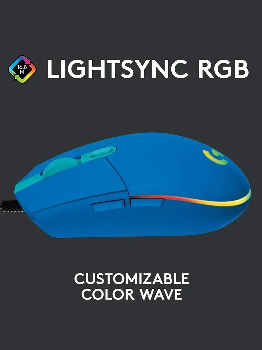 Logitech G102 LIGHTSYNC RGB Gaming Mouse Wired 8000 DPI 6 Programmable Buttons for PC Laptop