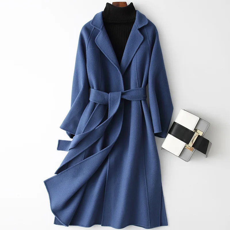 Women Double-sided Woolen Coat Medium Length Loose Off Shoulder Sleeves Long Coat Suitable for Spring Autumn Seasons Wool Coat