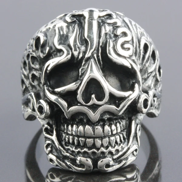 Men's Calvarium Skull Ring Silver Color Stainless Steel Biker Ring Motorcycle Band jewellery