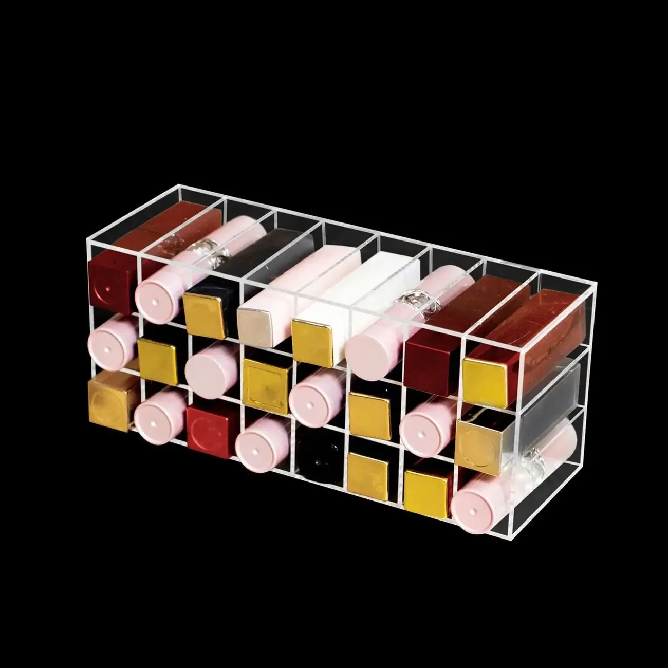 Clear Acrylic Lipstick Storage Rack Compartmentalized Lip Gloss Lipstick Cosmetics Skincare Products Eye Shadow Powder Rack